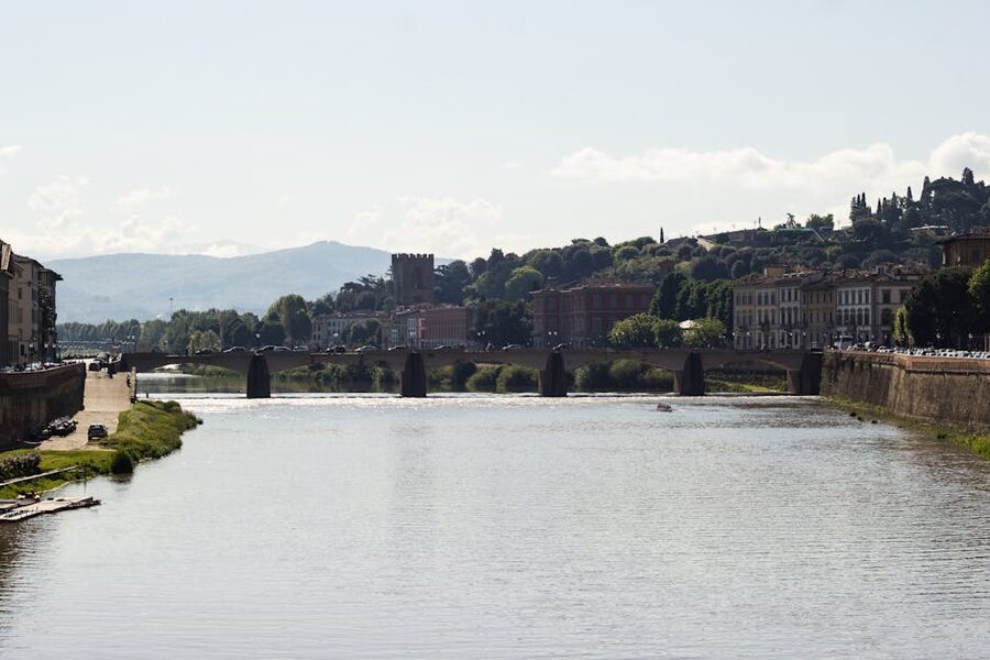Ponte alle Grazie bridge over Arno River Florence