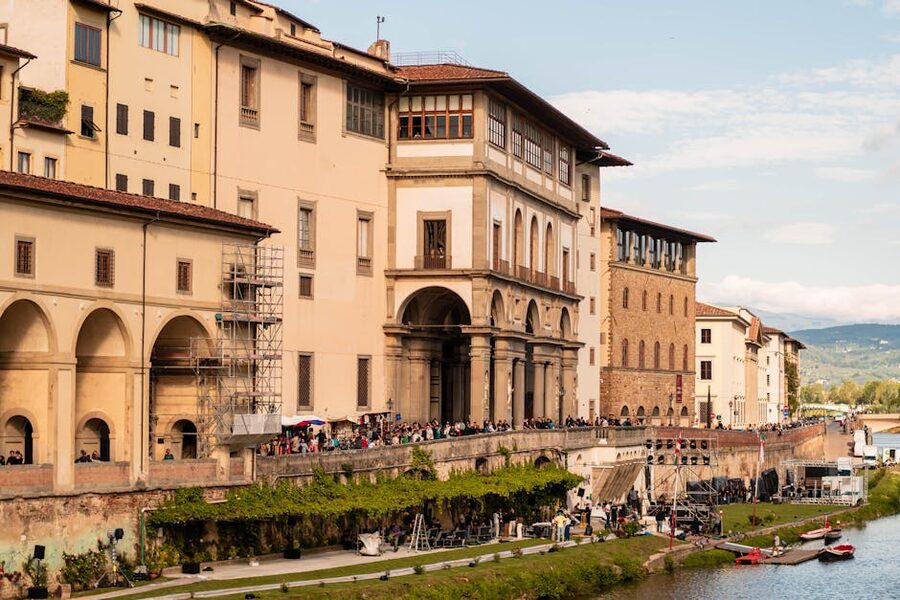 Uffizi Gallery seen from the Arno river Florence