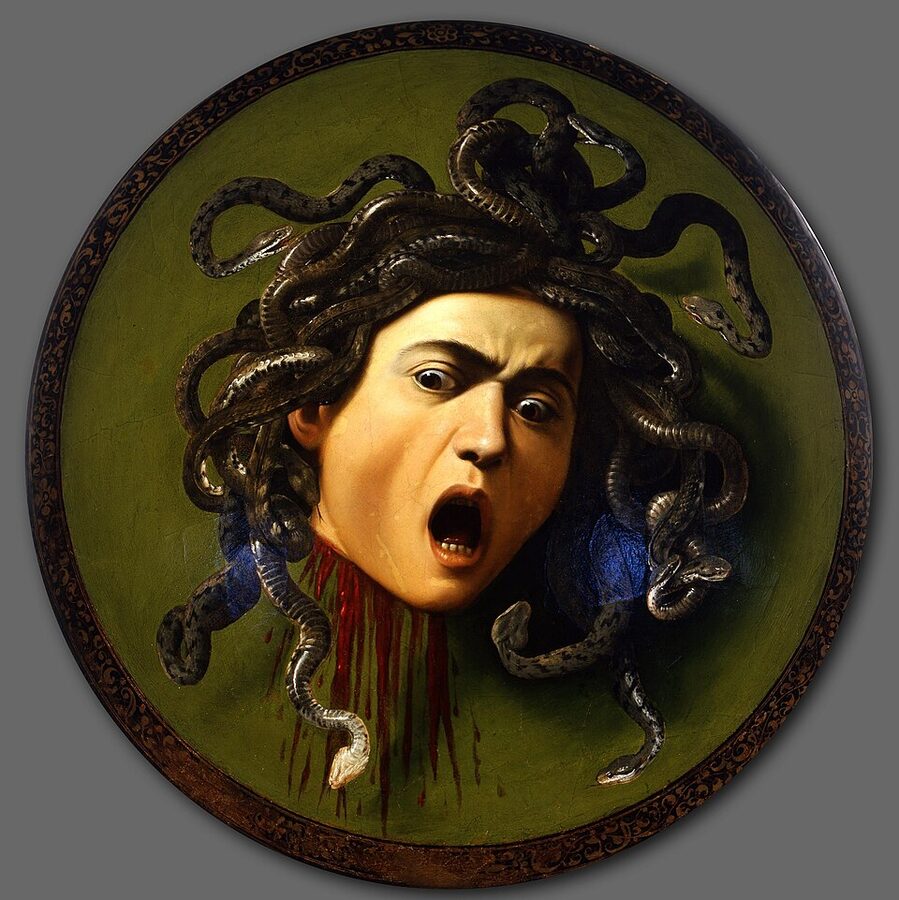 Caravaggio Medusa shield painting at the Uffizi Florence