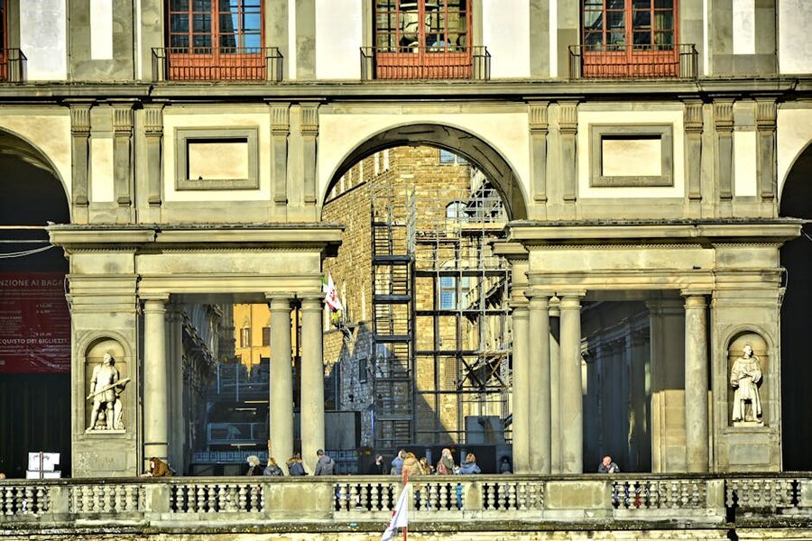 Classical entrance facade of the Uffizi Gallery Florence