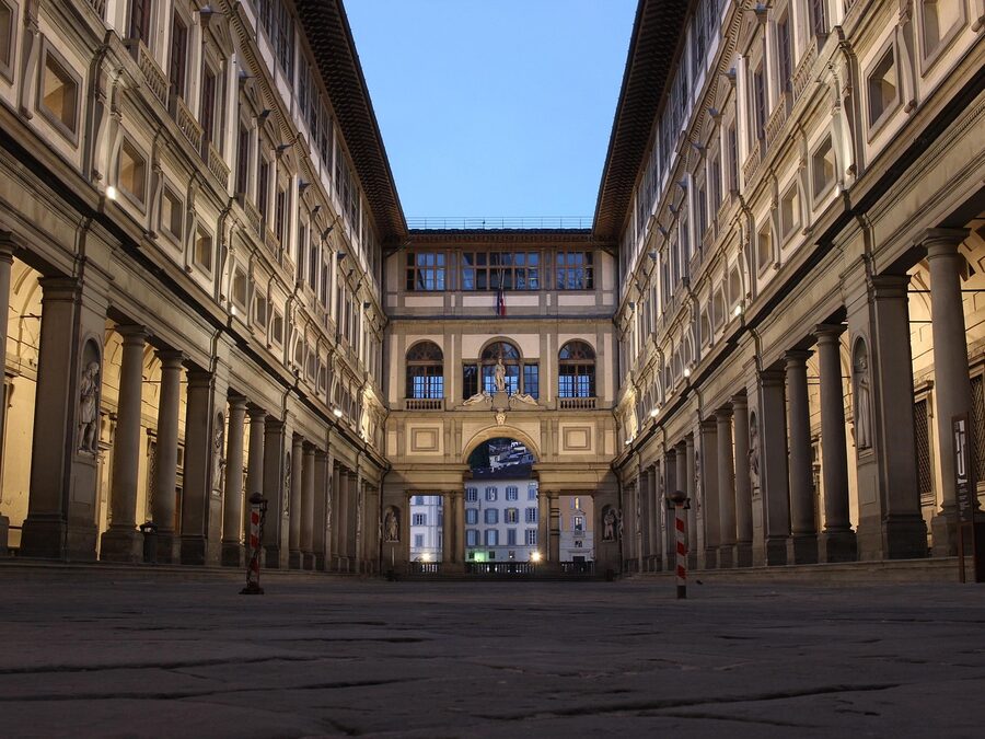 Empty Uffizi corridor early morning Florence