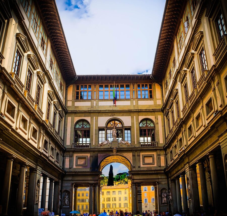 Ornate architectural detail inside the Uffizi