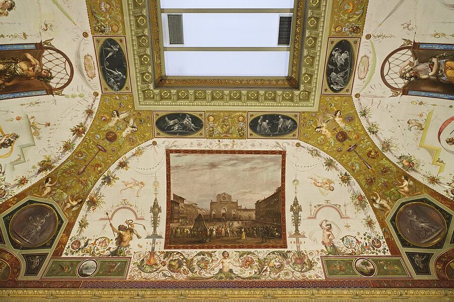 Painted ceiling along the Uffizi corridor Florence