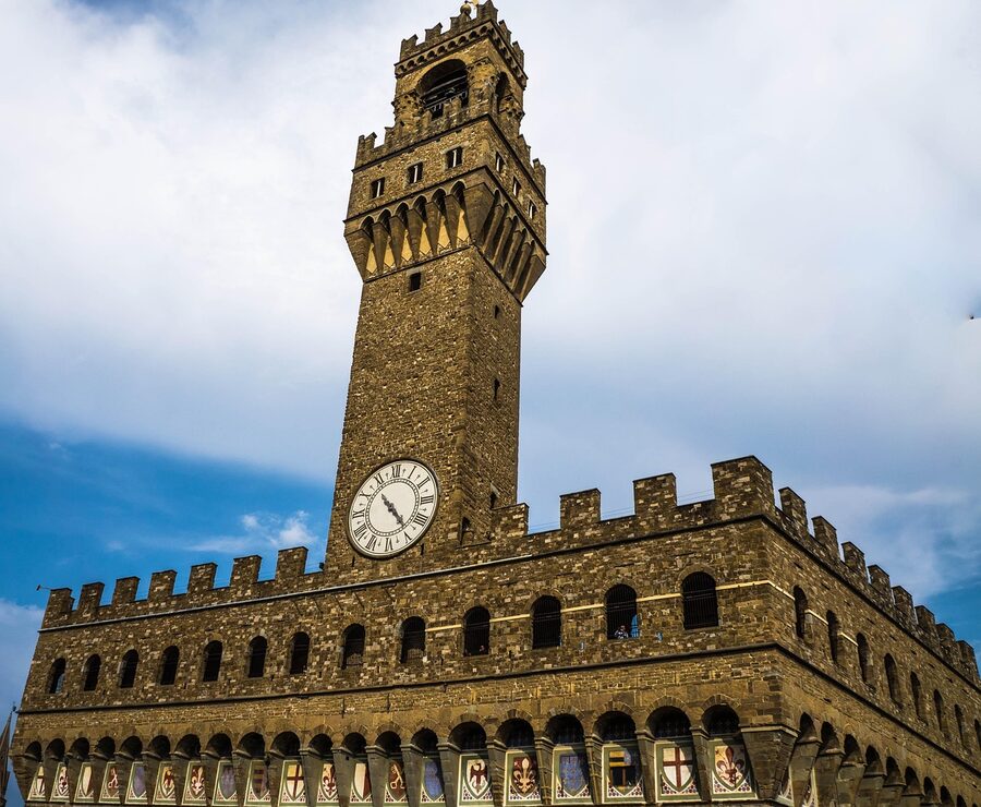 Uffizi tower seen from Piazza della Signoria Florence