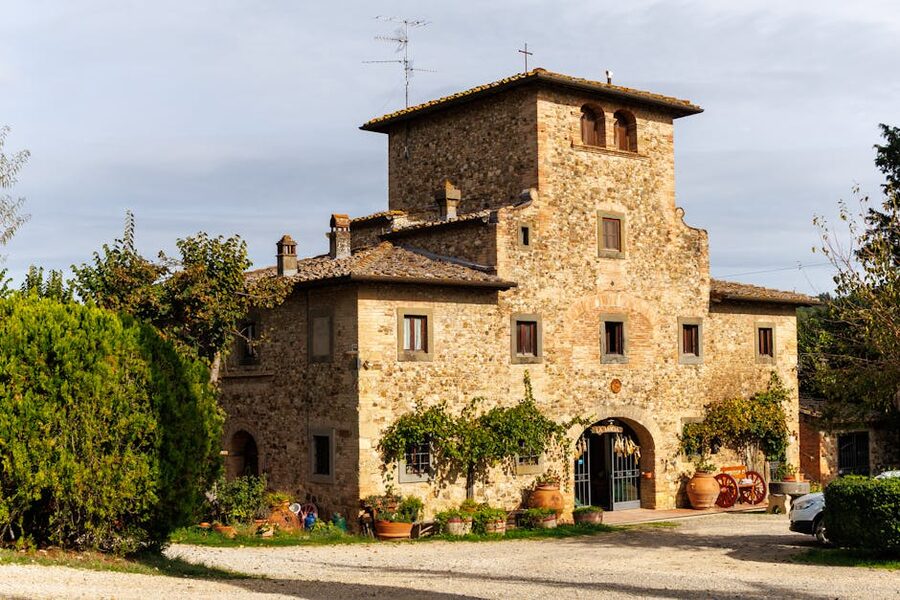 Rustic stone farmhouse in Tuscan countryside