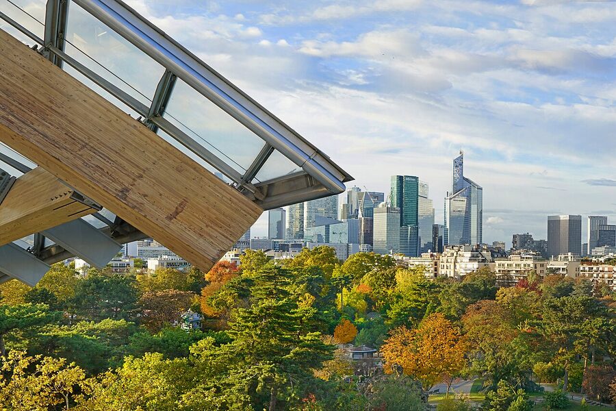 La Defense skyline seen from a Fondation Louis Vuitton terrace, Paris 2020