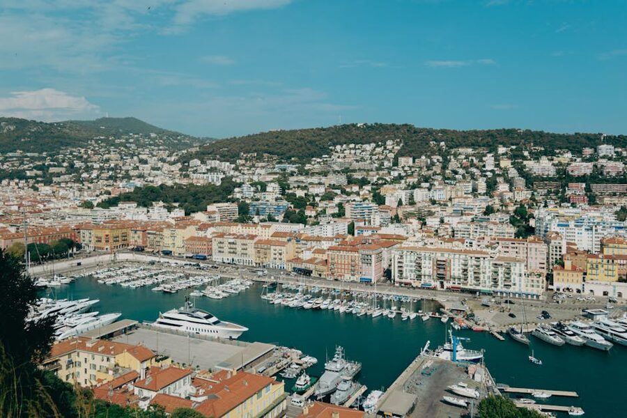 Nice harbor and the Mediterranean coast on the French Riviera