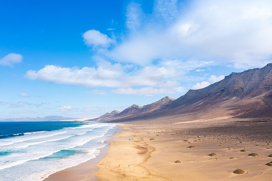 Aerial view of Cofete beach on the Jandia peninsula, Fuerteventura