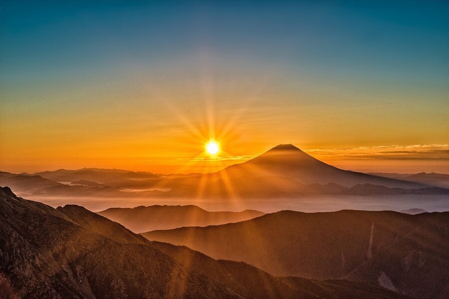 Mount Fuji with cherry blossoms in spring