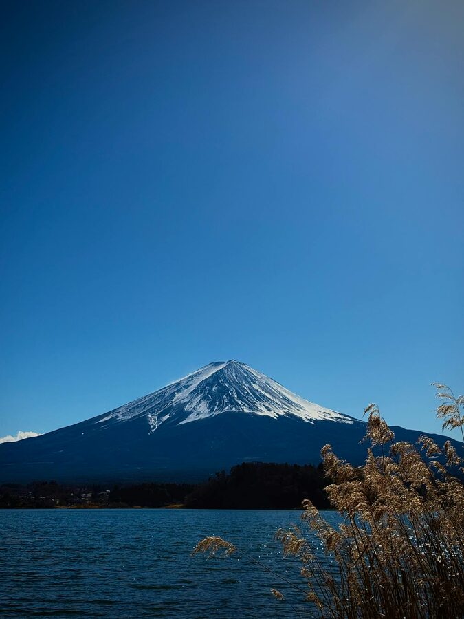 Mount Fuji reflected in lake Japan