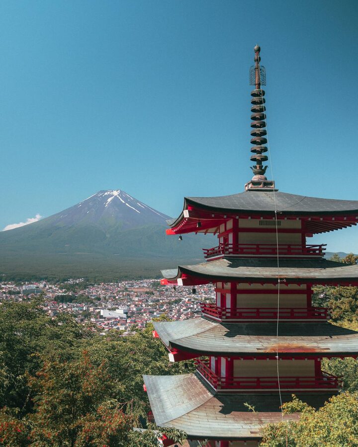 Mount Fuji sunset view through clouds