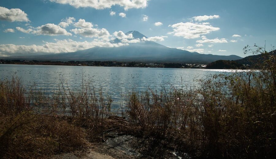 Mount Fuji view from river in Japan