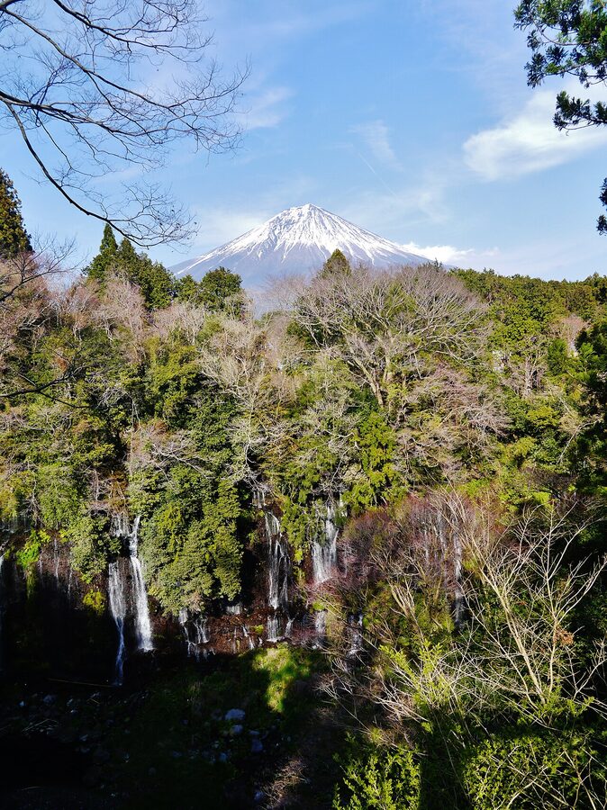 Shiraito Falls in Fujinomiya with Mount Fuji