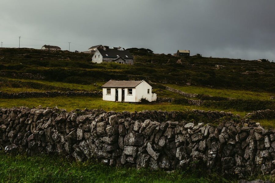 Aran Islands stone cottages and dry stone walls