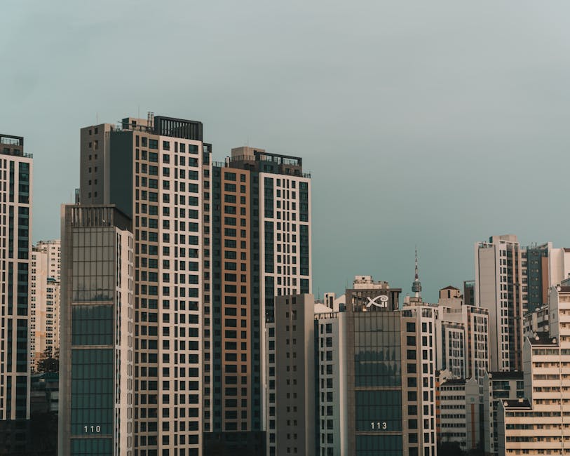 Glass-clad skyscrapers in Gangnam Seoul under clear sky