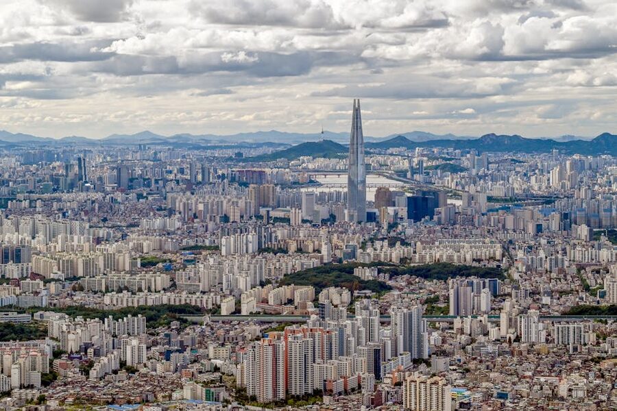 Aerial view of Seoul with Lotte World Tower