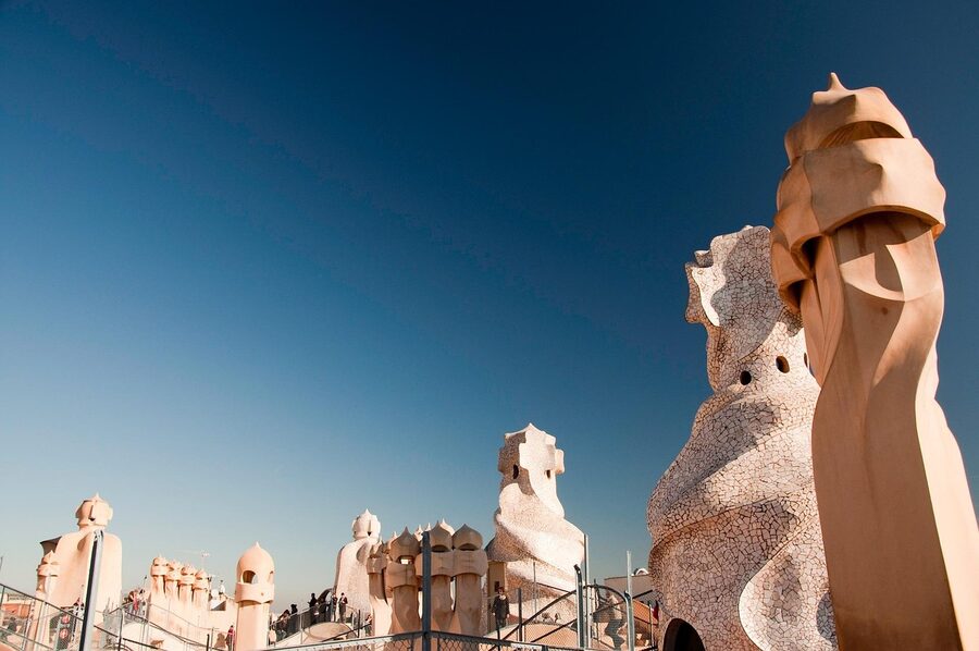 Casa Mila rooftop chimneys by Gaudi in Barcelona