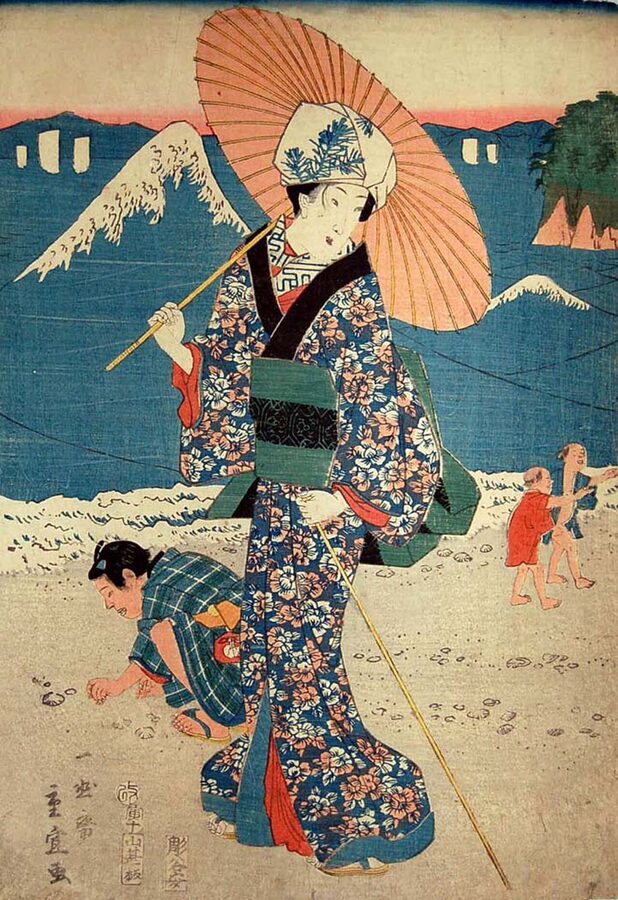 Hiroshige II geisha ukiyo-e woodblock print