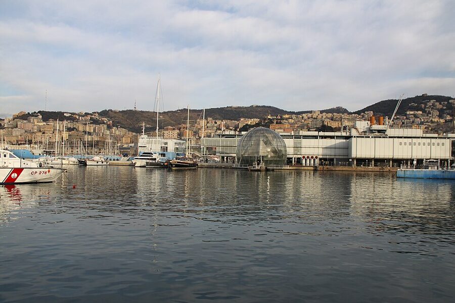 The Biosfera and Aquarium together at Porto Antico Genova