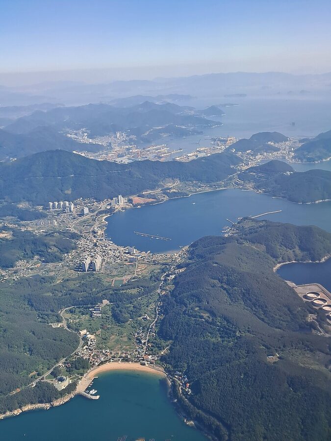 Aerial view of Geoje Island coastline, South Korea