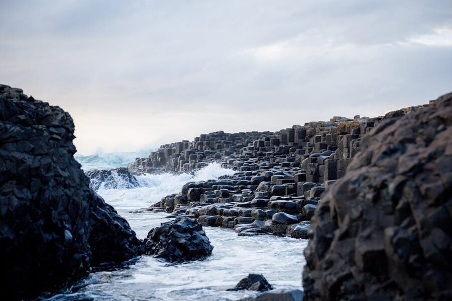 Giants Causeway basalt columns and ocean waves