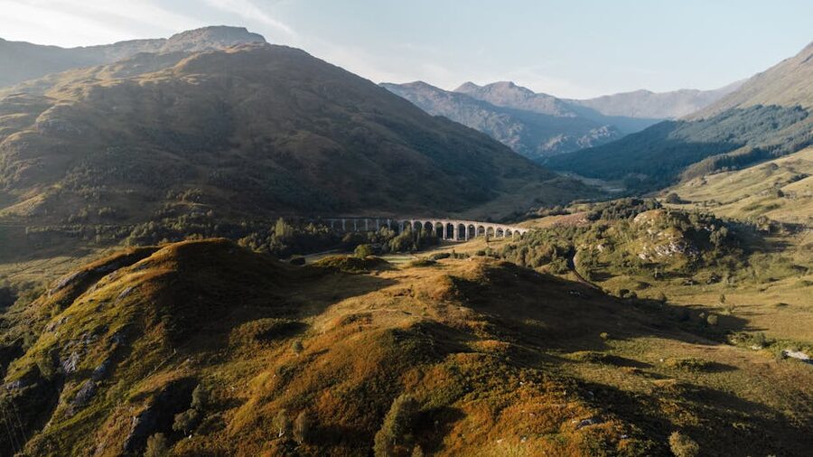Aerial view Glenfinnan Viaduct Scotland
