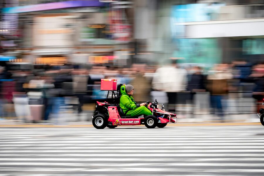Go-kart racing across Shibuya Crossing in Tokyo
