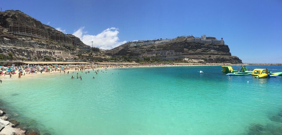 Amadores beach Puerto Rico Gran Canaria with calm bay water