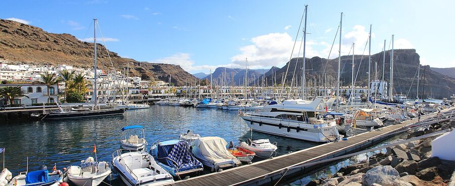 Puerto de Mogan port with boats and yachts in Gran Canaria