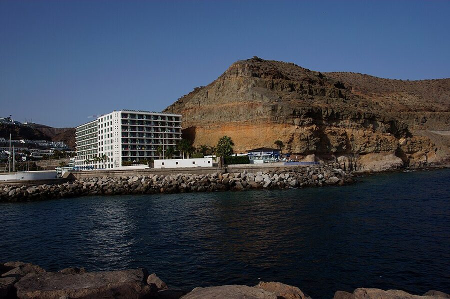 Puerto Rico de Gran Canaria port area aerial view
