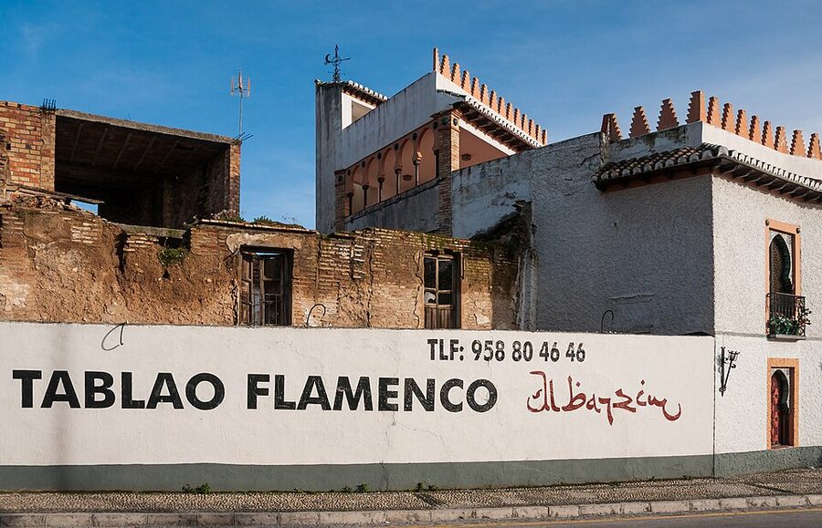 Wall advertisement for a tablao flamenco in the Albaicin Granada