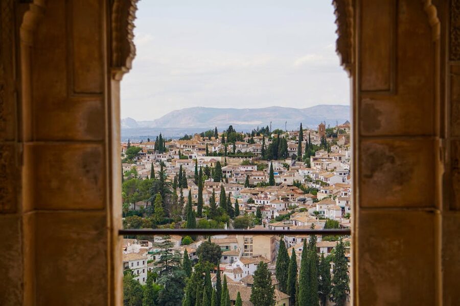 View of Granada through an Alhambra archway
