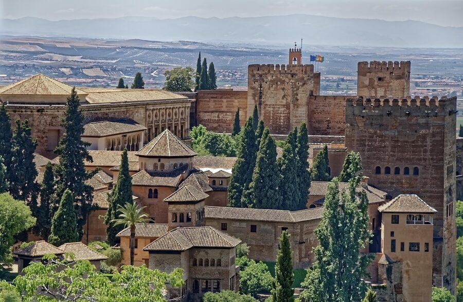 Alhambra fortress towers seen from a distance