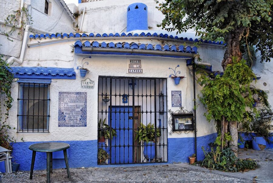 Museo de la Zambra blue and white facade in Granada