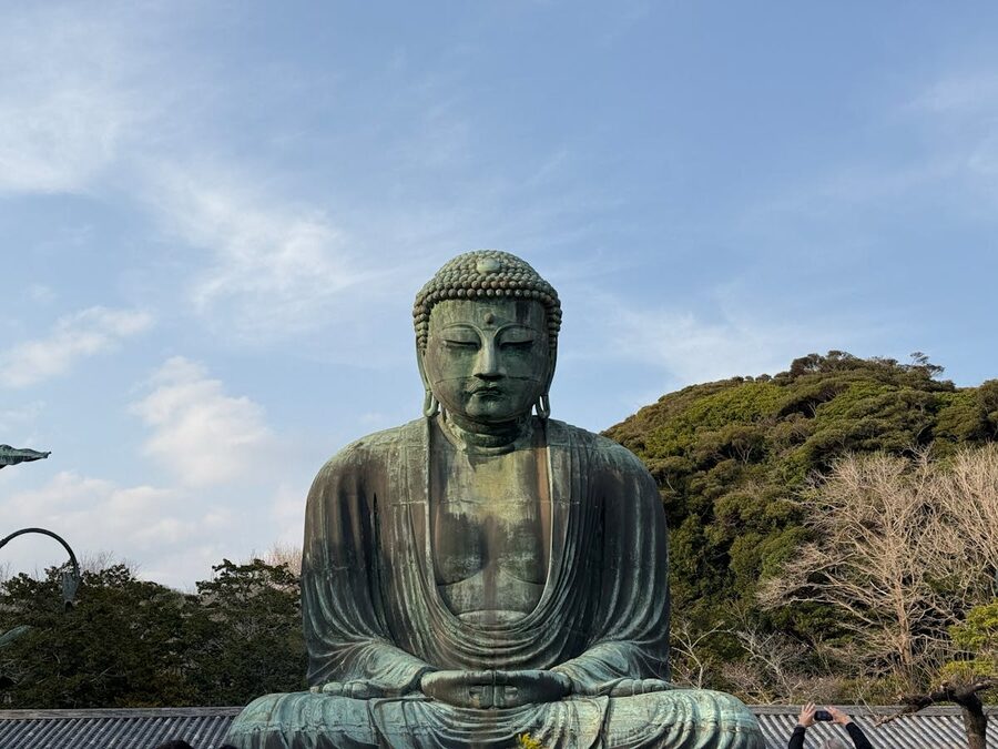 Majestic Great Buddha of Kamakura at Kotoku-in on a sunny spring day