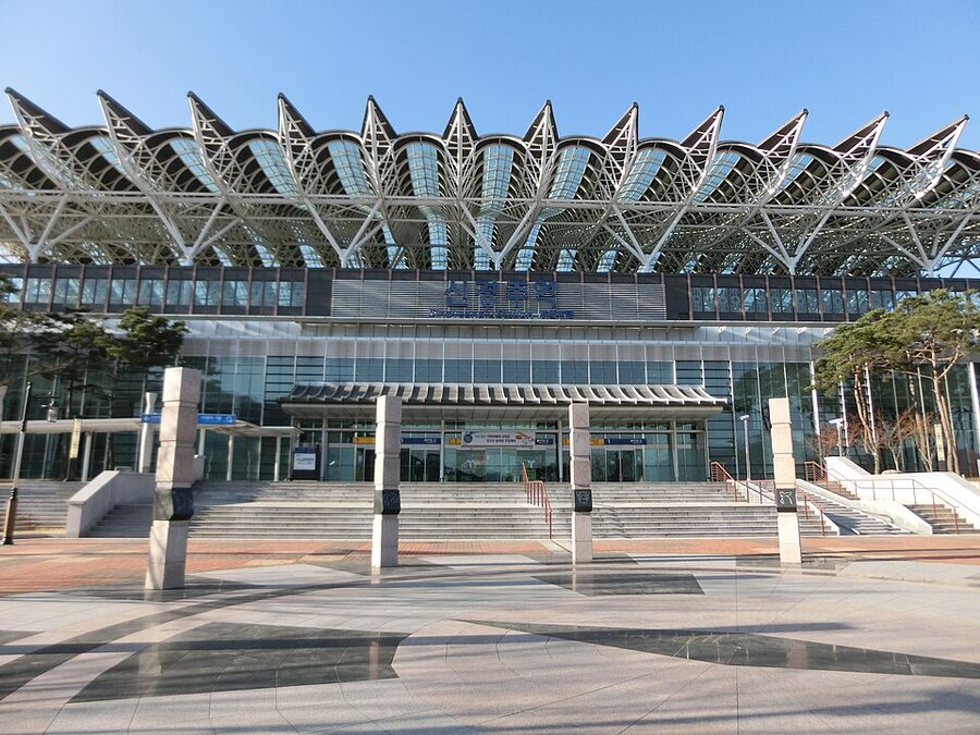 Singyeongju KTX station exterior with modern architecture