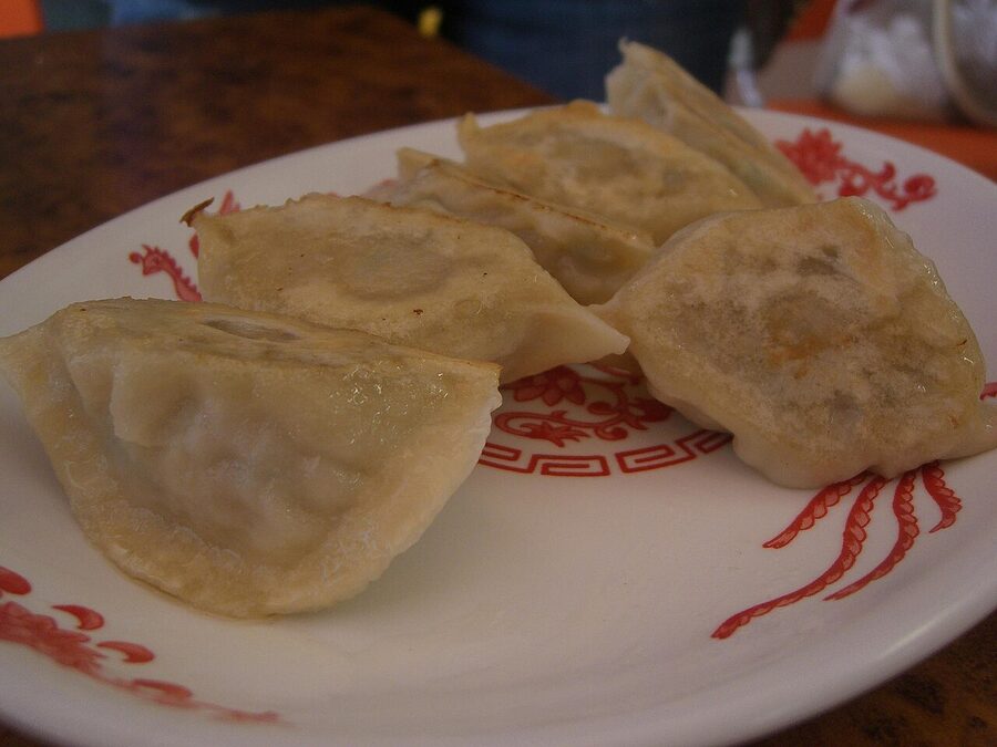 Gyoza served as a side at Hakataya Ramen