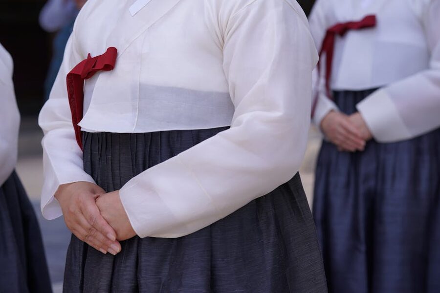 Close-up of women wearing traditional Korean hanbok