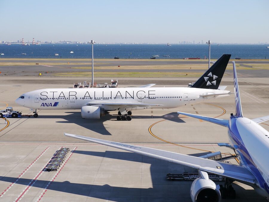 ANA jet on runway at Haneda Airport