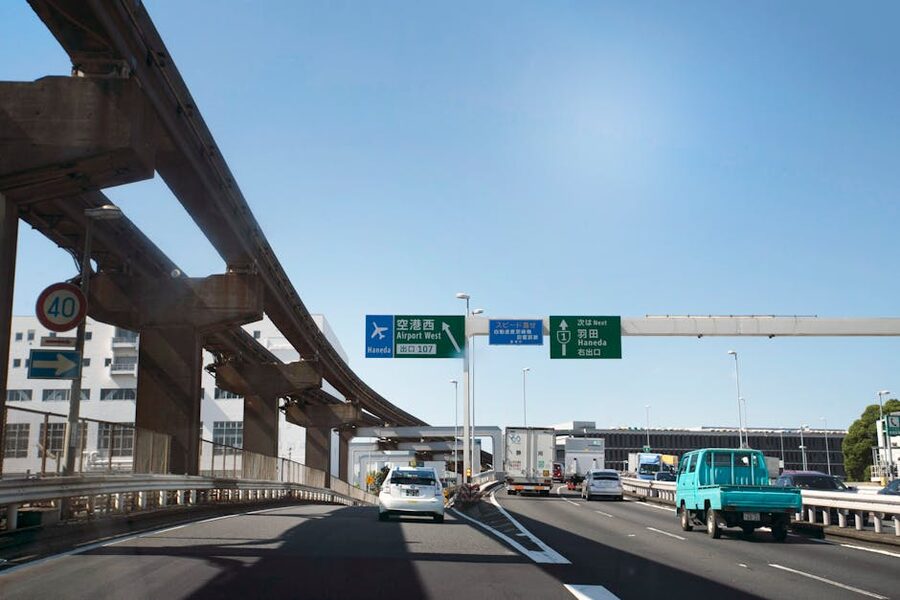Highway signs towards Haneda Airport in Tokyo