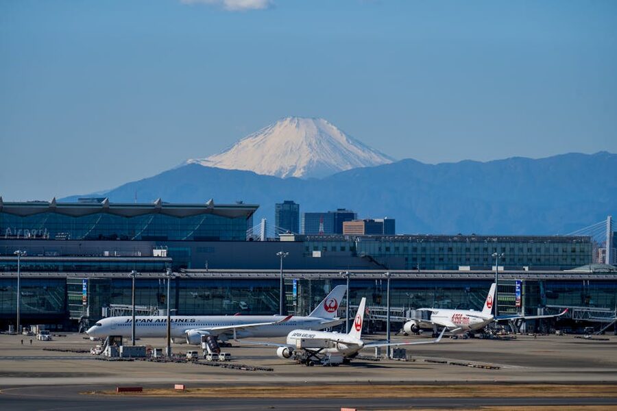 Haneda Airport with Mount Fuji in the background