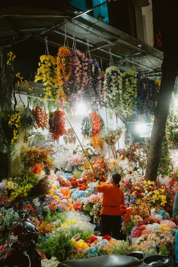 Flower market in Hanoi with colorful blooms