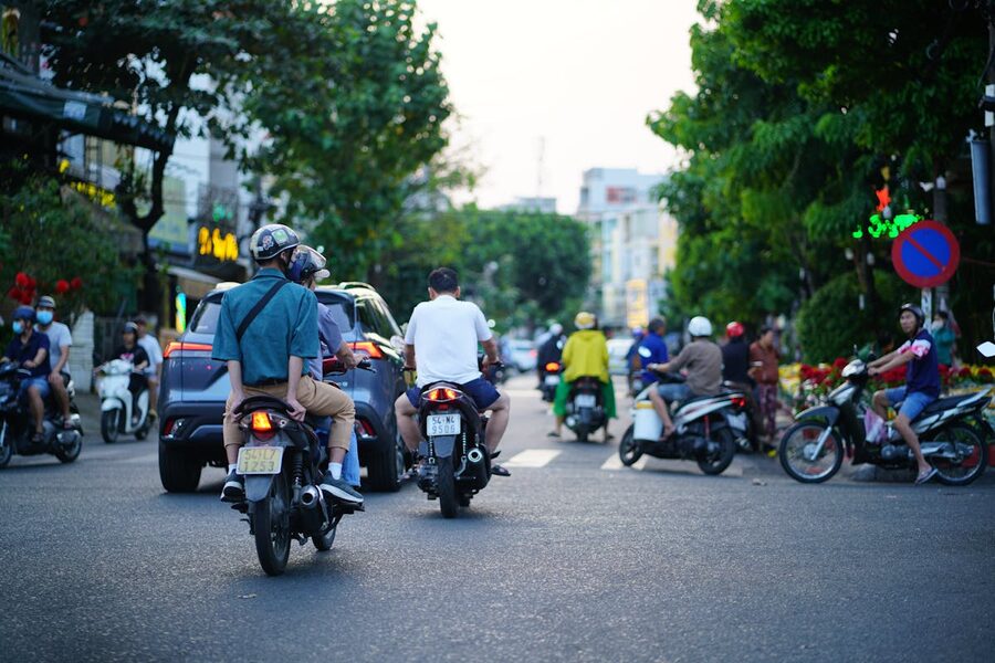 Motorbike traffic at an intersection in Ho Chi Minh City