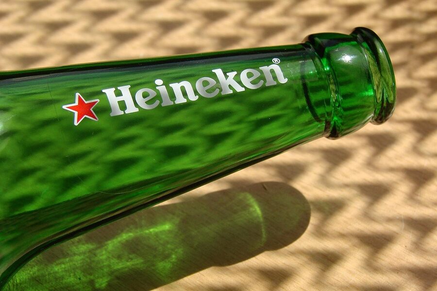 Heineken green bottle with light rays
