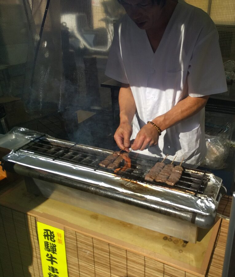Grilling Hida beef Takayama street food