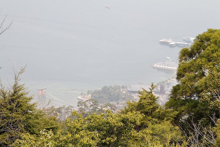 View of the great torii from Mt Misen Miyajima