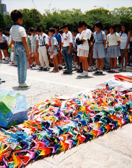 Thousand folded paper cranes senzaburu at Hiroshima Peace Park