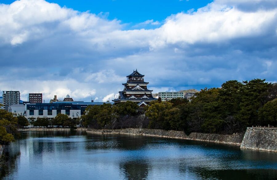 Hiroshima Castle with moat reflection