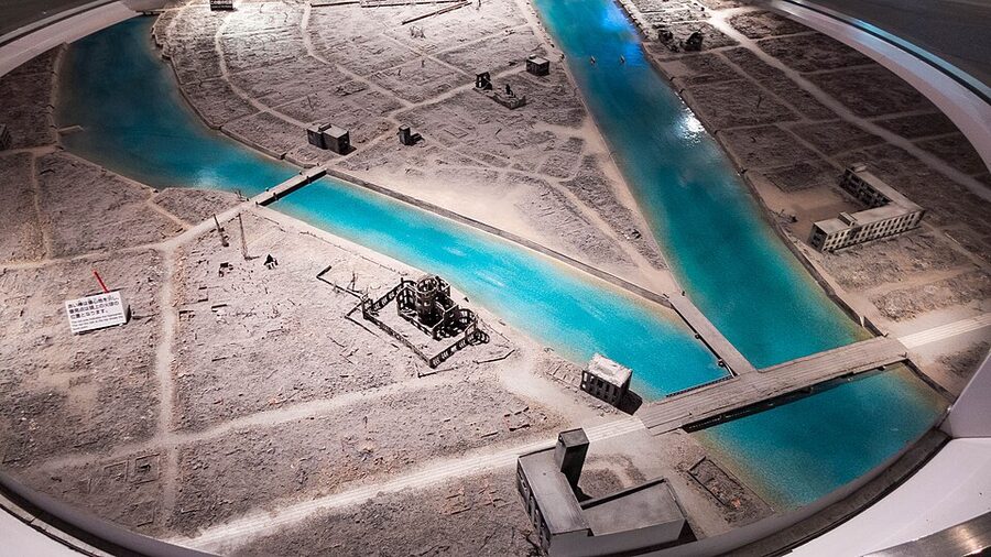 Diorama in the Hiroshima Peace Memorial Museum showing the destroyed city