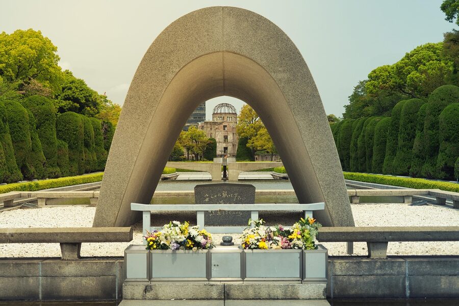 Hiroshima Peace Memorial Park monument and flame